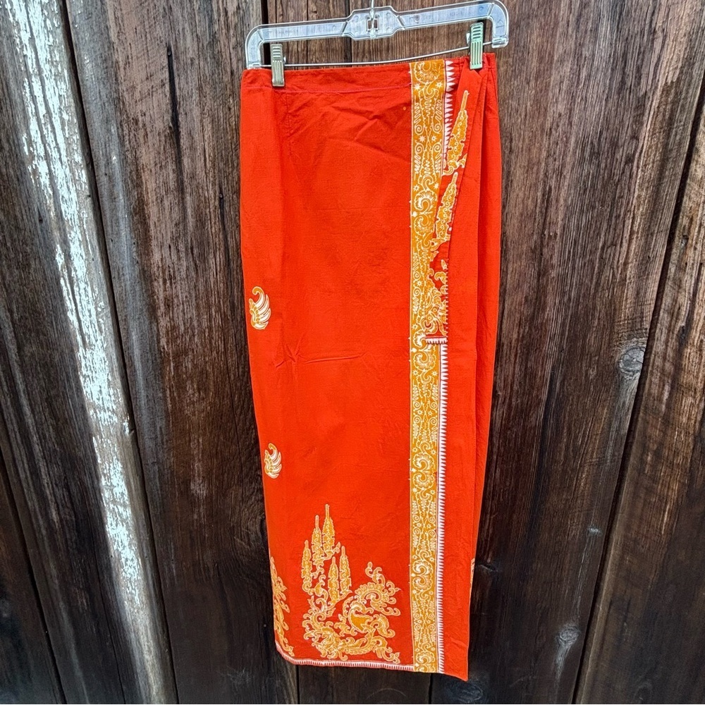 Bali Handmade Orange Gold Batik Top & Wraparound skirt. Vintage 1990’s size S - Picture 14 of 16